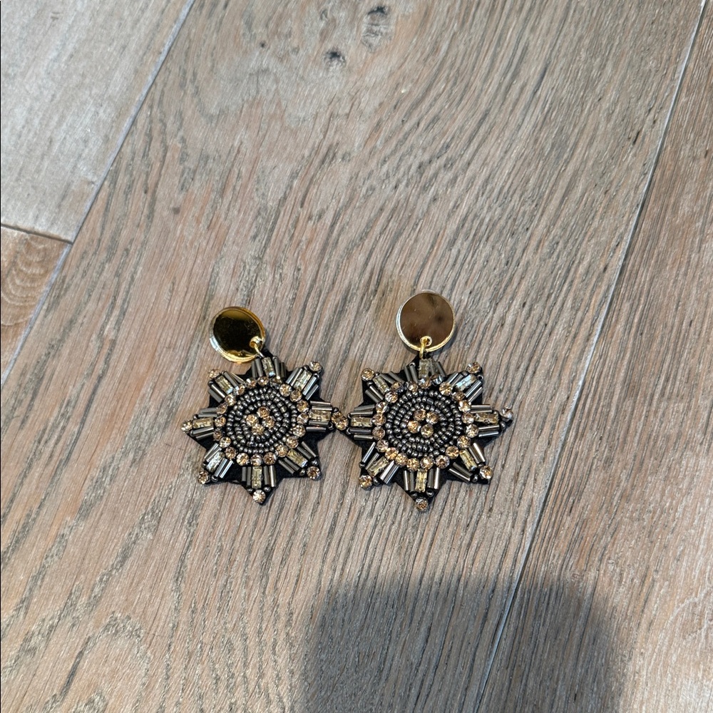 Gold and Black Beaded flower  Earrings
